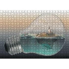 Cakapuzzle Ampul İçinde Okyanus ve Ada İllüstrasyonu 120 Parça Ahşap Puzzle