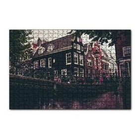 Cakapuzzle Amsterdam Kanal Üzerinde Köprü ve Bisikletler 120 Parça Ahşap Puzzle