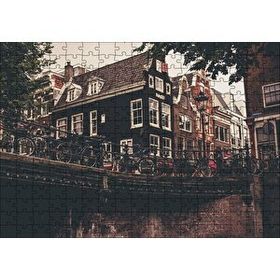Cakapuzzle Amsterdam Kanal Üzerinde Köprü ve Bisikletler 120 Parça Ahşap Puzzle