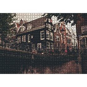 Cakapuzzle Amsterdam Kanal Üzerinde Köprü ve Bisikletler 120 Parça Ahşap Puzzle