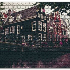 Cakapuzzle Amsterdam Kanal Üzerinde Köprü ve Bisikletler Mdf 120 Parça Puzzle