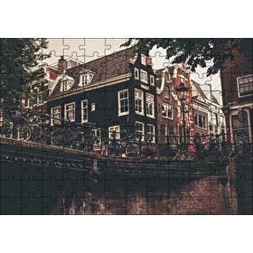 Cakapuzzle Amsterdam Kanal Üzerinde Köprü ve Bisikletler Mdf 120 Parça Puzzle