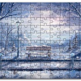 Cakapuzzle Animasyon Tren Yolu Bank Ağaçlar Kar Görseli Mdf 255 Parça Puzzle
