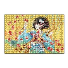 Cakapuzzle Anime Kimonolu Kız ve Japon Balıkları 120 Parça Ahşap Puzzle