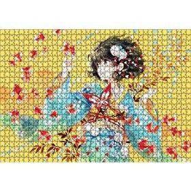 Cakapuzzle Anime Kimonolu Kız ve Japon Balıkları Mdf 1000 Parça Puzzle