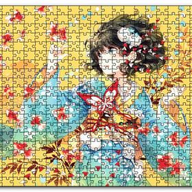 Cakapuzzle Anime Kimonolu Kız ve Japon Balıkları Mdf 500 Parça Puzzle