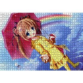 Cakapuzzle Anime Şemsiyeli Küçük Kız ve Gökkuşağı 120 Parça Ahşap Puzzle
