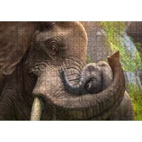 Cakapuzzle Anne Fil ve Mutlu Yavrusu Dijital Çizim 120 Parça Ahşap Puzzle