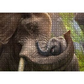 Cakapuzzle Anne Fil ve Mutlu Yavrusu Dijital Çizim 120 Parça Ahşap Puzzle