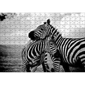 Cakapuzzle Anne Zebra ve Yavrusu Siyah Beyaz 120 Parça Ahşap Puzzle