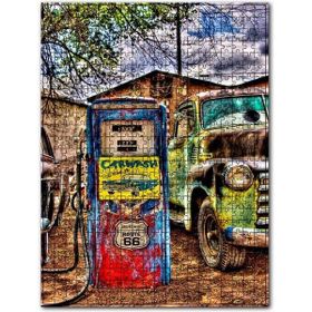 Cakapuzzle Antika Amerikan Arabası ve Yakıt Pompası Hdr Ahşap 255 Parça Puzzle