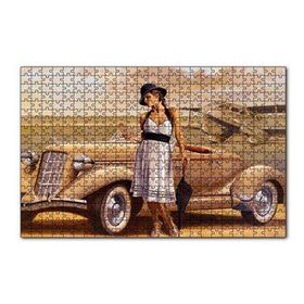 Cakapuzzle Antika Araba Uçak ve Beyaz Elbiseli Kadın 120 Parça Ahşap Puzzle