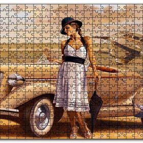 Cakapuzzle Antika Araba Uçak ve Beyaz Elbiseli Kadın Mdf 255 Parça Puzzle