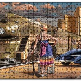 Cakapuzzle Antika Araba ve Yolcular İle Fütüristik Tren Mdf 255 Parça Puzzle