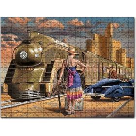 Cakapuzzle Antika Araba ve Yolcular İle Fütüristik Tren Mdf 255 Parça Puzzle