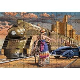 Cakapuzzle Antika Araba ve Yolcular İle Fütüristik Tren Mdf 255 Parça Puzzle
