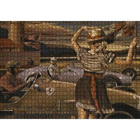 Cakapuzzle Antika Ferrari Yarış Arabaları ve Start Bayraklı Kız 1000 Parça Puzzle