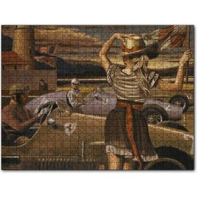 Cakapuzzle Antika Ferrari Yarış Arabaları ve Start Bayraklı Kız 255 Parça Puzzle
