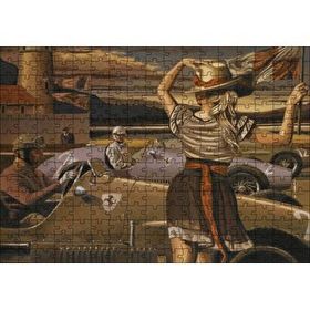 Cakapuzzle Antika Ferrari Yarış Arabaları ve Start Bayraklı Kız 255 Parça Puzzle