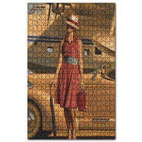 Cakapuzzle Antika Uçak Araba ve Kırmızı Elbiseli Kadın Ahşap 255 Parça Puzzle