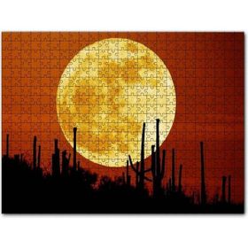 Cakapuzzle Arizona'da Kaktüsler ve Arkada Muhteşem Süper Ay 1000 Parça Puzzle
