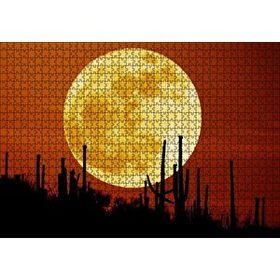 Cakapuzzle Arizona'da Kaktüsler ve Arkada Muhteşem Süper Ay 1000 Parça Puzzle