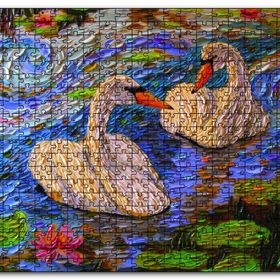Cakapuzzle Aşık Kuğular Yağlıboya Ahşap 500 Parça Puzzle