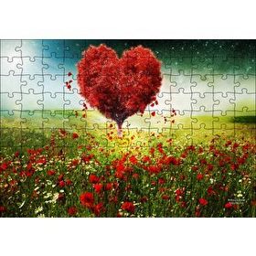 Cakapuzzle Aşk Kalp Ağaç Çiçekler İlkbahar 120 Parça Ahşap Puzzle