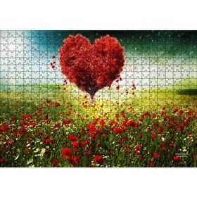 Cakapuzzle Aşk Kalp Ağaç Çiçekler İlkbahar 120 Parça Ahşap Puzzle