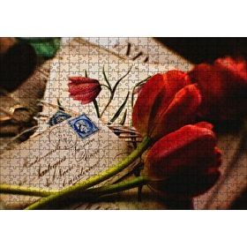 Cakapuzzle Aşk Mektupları ve Kırmızı Laleler Mdf 500 Parça Puzzle