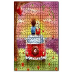 Cakapuzzle Aşk Minibüsü Çift Günbatımı Ahşap 1000 Parça Puzzle