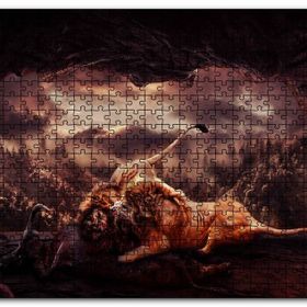 Cakapuzzle Aslanların Mağarada Dövüşü Mdf 255 Parça Puzzle