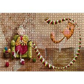 Cakapuzzle Atkı Ören Yaşlı Kadın ve Oynayan Kedisi Mdf 1000 Parça Puzzle