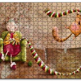 Cakapuzzle Atkı Ören Yaşlı Kadın ve Oynayan Kedisi Mdf 500 Parça Puzzle