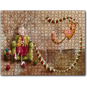 Cakapuzzle Atkı Ören Yaşlı Kadın ve Oynayan Kedisi Mdf 500 Parça Puzzle