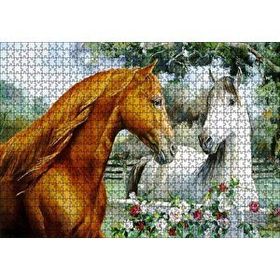 Cakapuzzle Atlar ve Güller Yağlı Boya Resmi 1000 Parça Puzzle