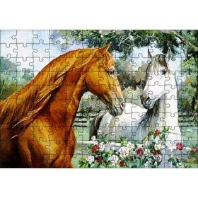 Cakapuzzle Atlar Ve Güller Yağlı Boya Resmi 120 Parça Ahşap Puzzle