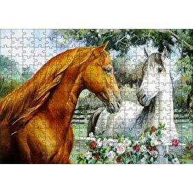 Cakapuzzle Atlar Ve Güller Yağlı Boya Resmi 120 Parça Ahşap Puzzle