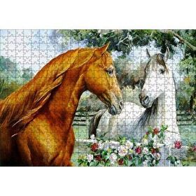 Cakapuzzle Atlar ve Güller Yağlı Boya Resmi 500 Parça Puzzle