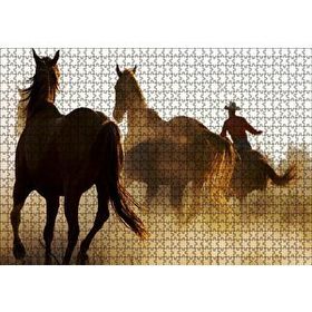Cakapuzzle Atlar ve Kementli Kovboy Mdf 1000 Parça Puzzle