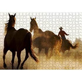 Cakapuzzle Atlar ve Kementli Kovboy Mdf 500 Parça Puzzle