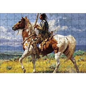 Cakapuzzle Atlı Avcı Kızılderili Mdf 120 Parça Puzzle
