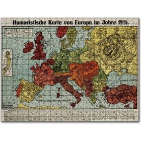 Cakapuzzle Avrupa Haritası Çizimi 1914 Mizahi Mdf 120 Parça Puzzle