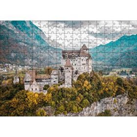 Cakapuzzle Avrupa Kasabasında Korunaklı Kale ve Dağlar Mdf 255 Parça Puzzle