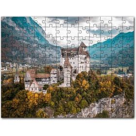 Cakapuzzle Avrupa Kasabasında Korunaklı Kale ve Dağlar Mdf 500 Parça Puzzle