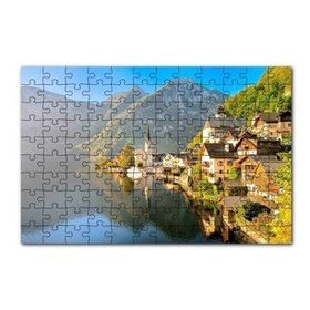 Cakapuzzle Avusturya Alplerinde Göl Kenarındaki Kasaba 120 Parça Ahşap Puzzle