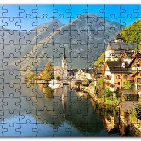 Cakapuzzle Avusturya Alplerinde Göl Kenarındaki Kasaba Mdf 1000 Parça Puzzle