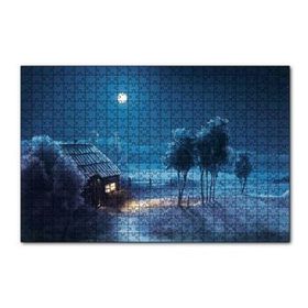 Cakapuzzle Ay Gecesi Yalnız Ev Ağaçlar Görseli 120 Parça Ahşap Puzzle