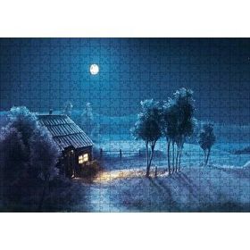 Cakapuzzle Ay Gecesi Yalnız Ev Ağaçlar Görseli 120 Parça Ahşap Puzzle