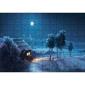 Cakapuzzle Ay Gecesi Yalnız Ev Ağaçlar Görseli 120 Parça Ahşap Puzzle
